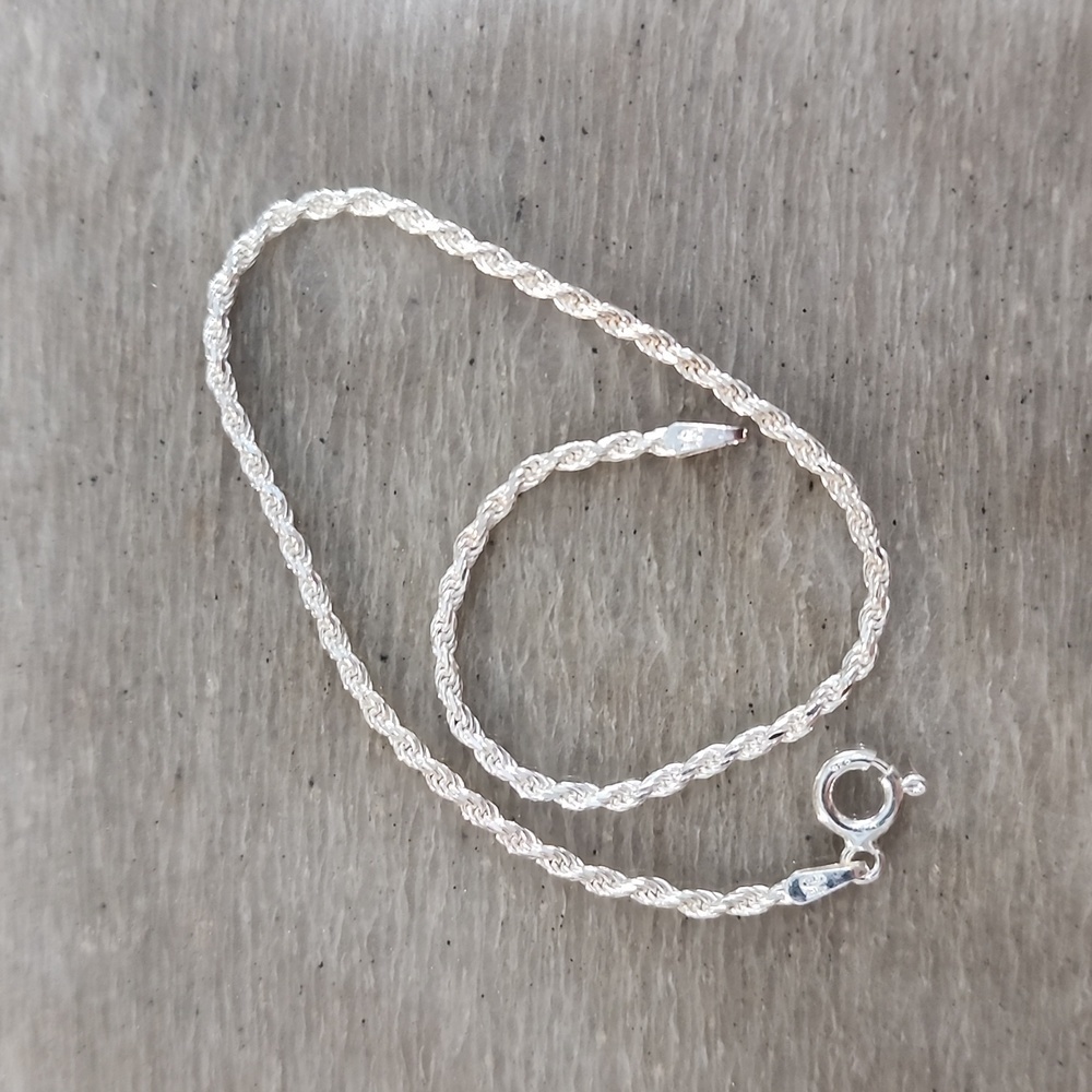 8" Sterling Silver 925 Rope Chain Bracelet Italy Lobster Clasp